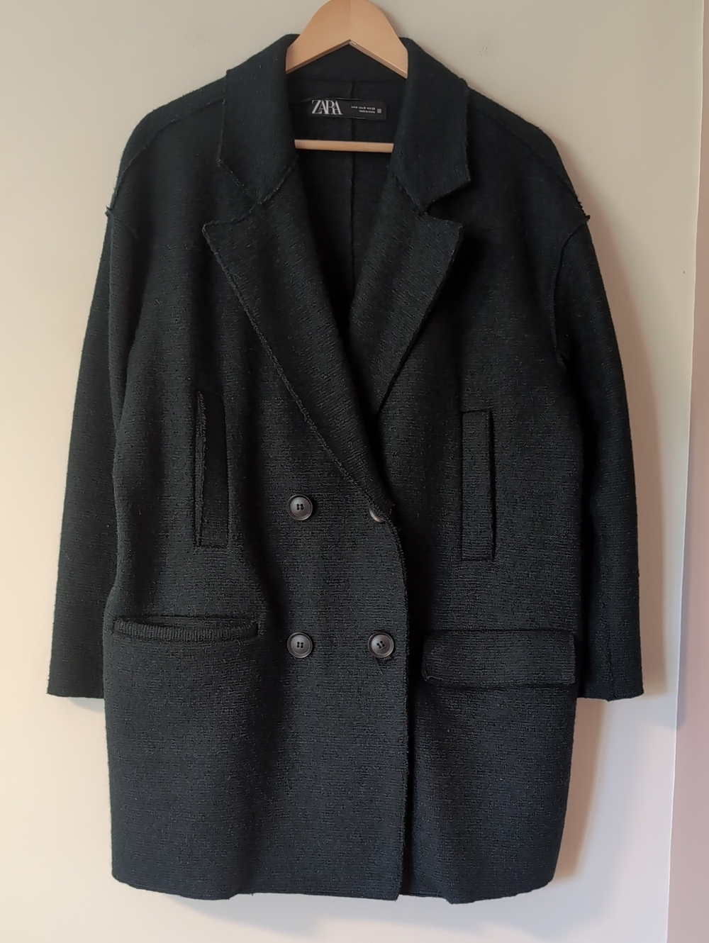Zara Women Wool Blend Oversized Double Breasted Peacoat Dark Green Size Medium